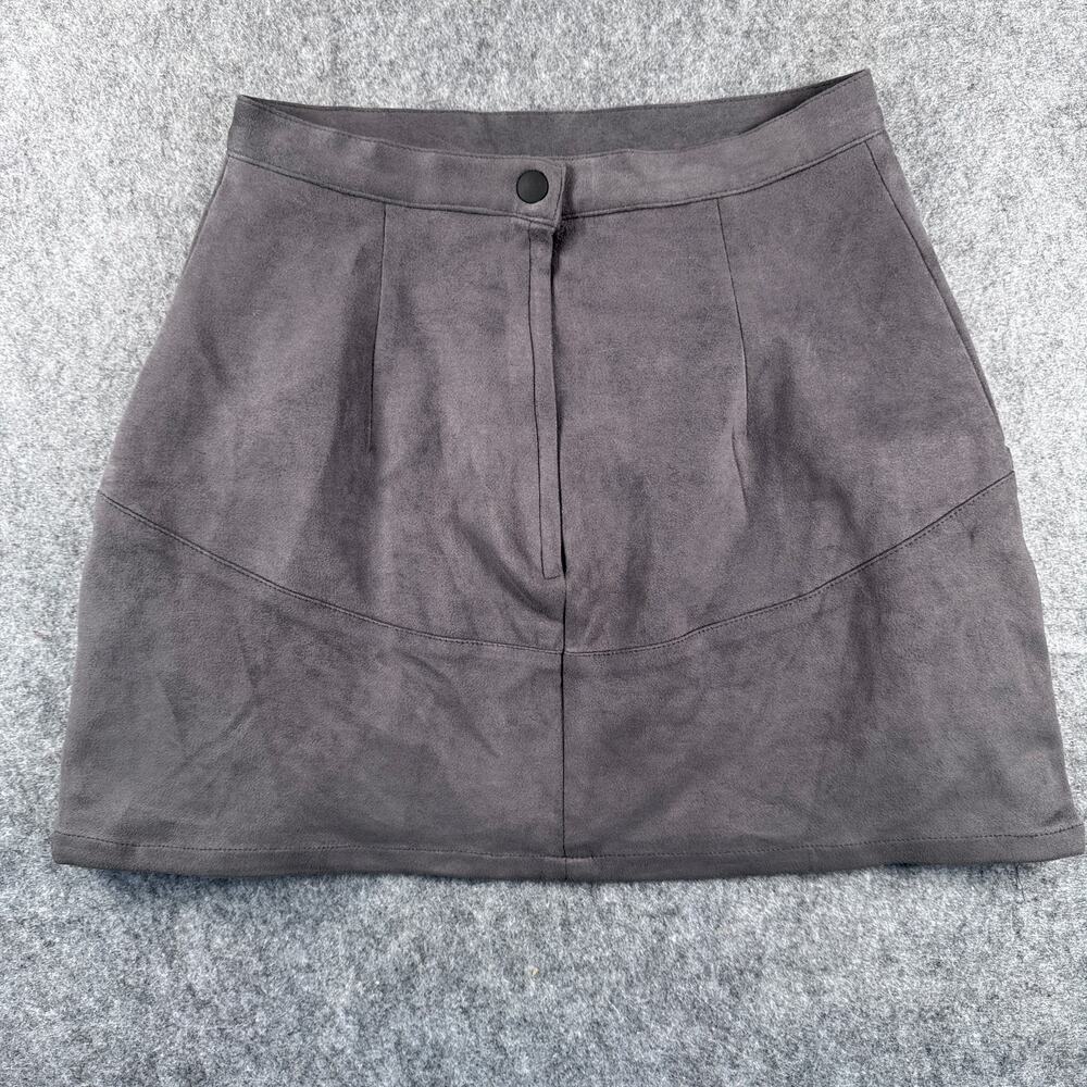 Jaase Women's M Charcoal Faux Suede Front Pockets Mini Skirt - Picture 2 of 7